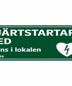 Dekal AED finns i lokalen 15×7,5 cm