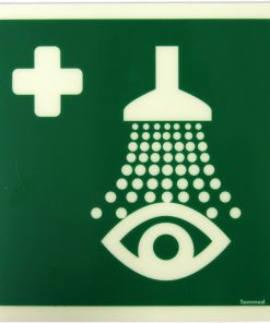 Opastekyltti silmänhuuhtelu 20 x 20 cm, jälkivalaiseva